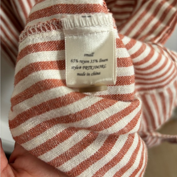 Harper Linen Blend Striped Mini Shift Dress with Pockets and Buttons up Back - Picture 5 of 5